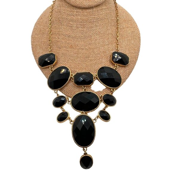 Elegant Bold Black Statement Necklace Bib Faceted Acrylic Beads Whimsigoth - Picture 1 of 5